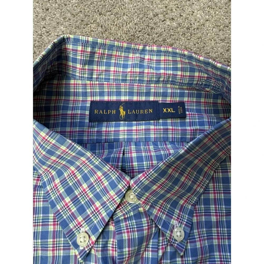 Polo Ralph Lauren Men's XXL‎ 2XL Button Down Long Sleeve Shirt Plaid Check Blue